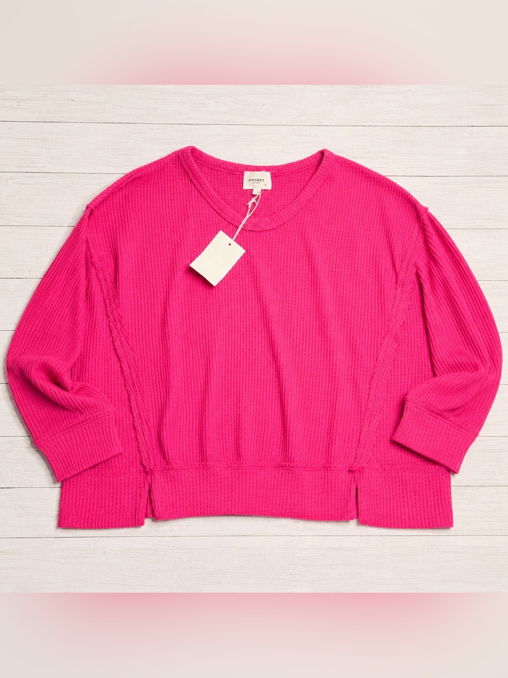 Andree by Unit Hot Pink Oversized SOFT Waffle Knit Top NWT Large